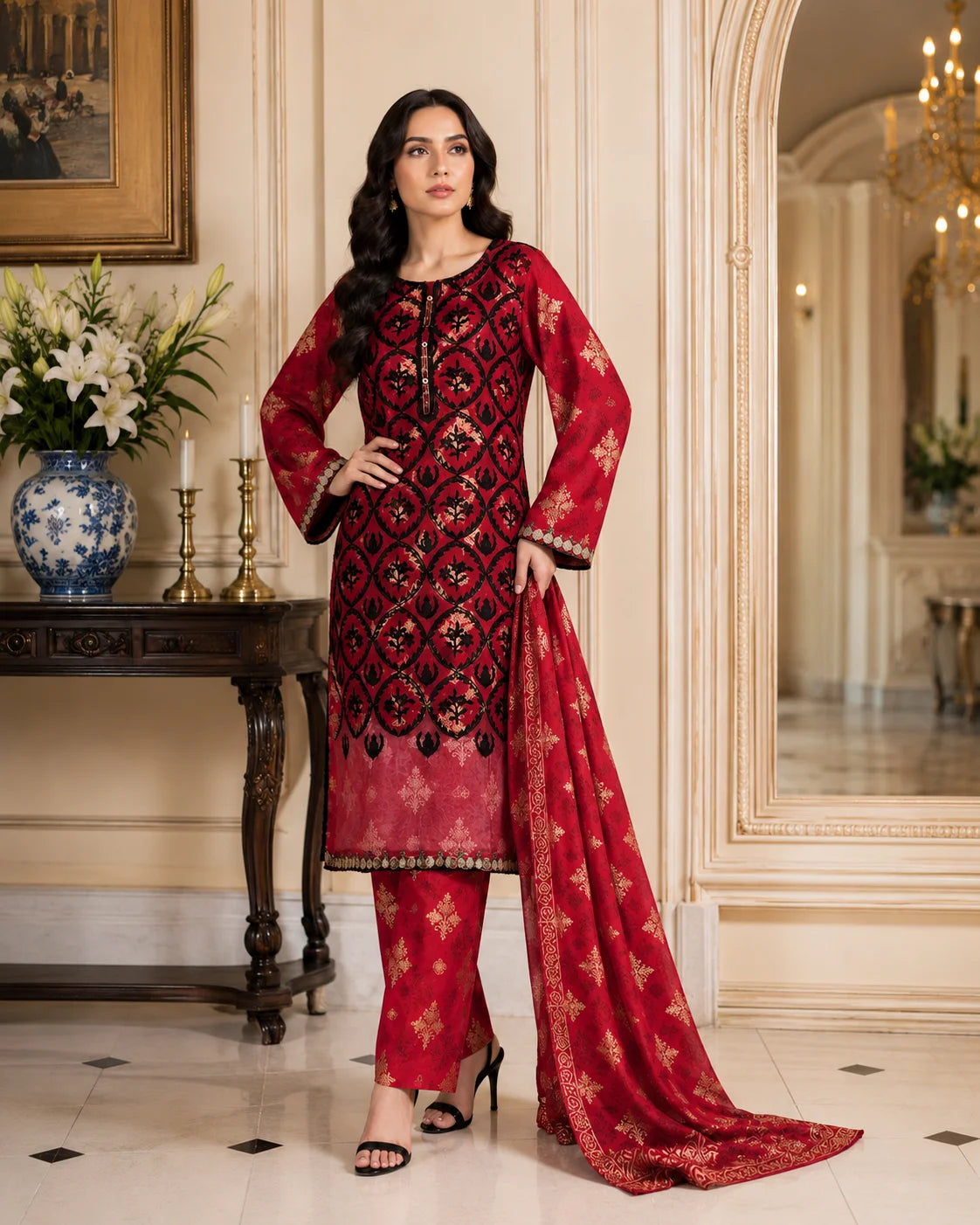 Gardenia Charm Luxury Floral Embroidered 3-Piece Stitched