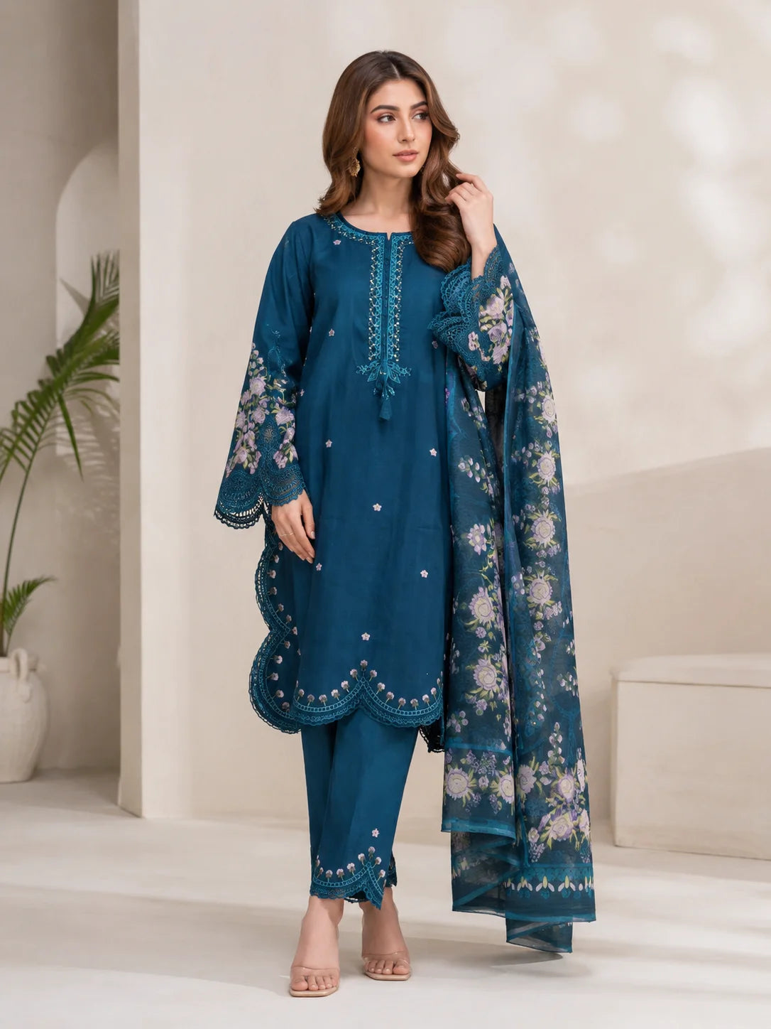 Floral Harmony Embroidered 3-Piece Ready to Wear