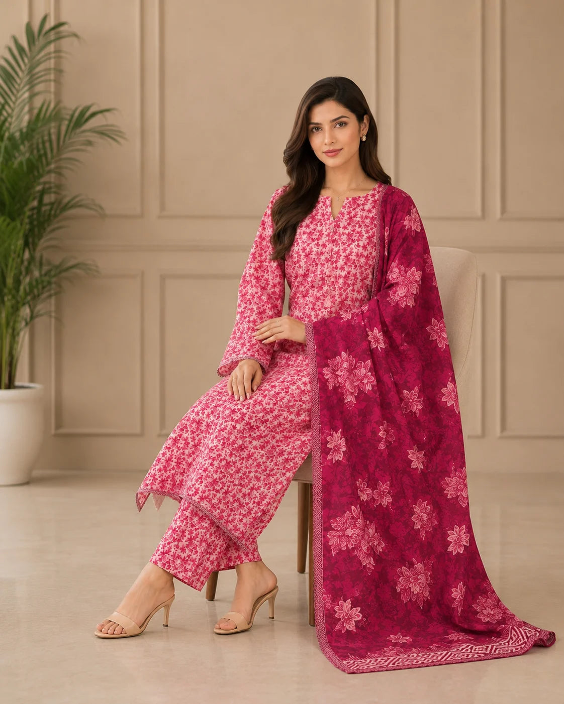 Modern Grace Chiffon Dupatta 3-Piece Stitched Suit