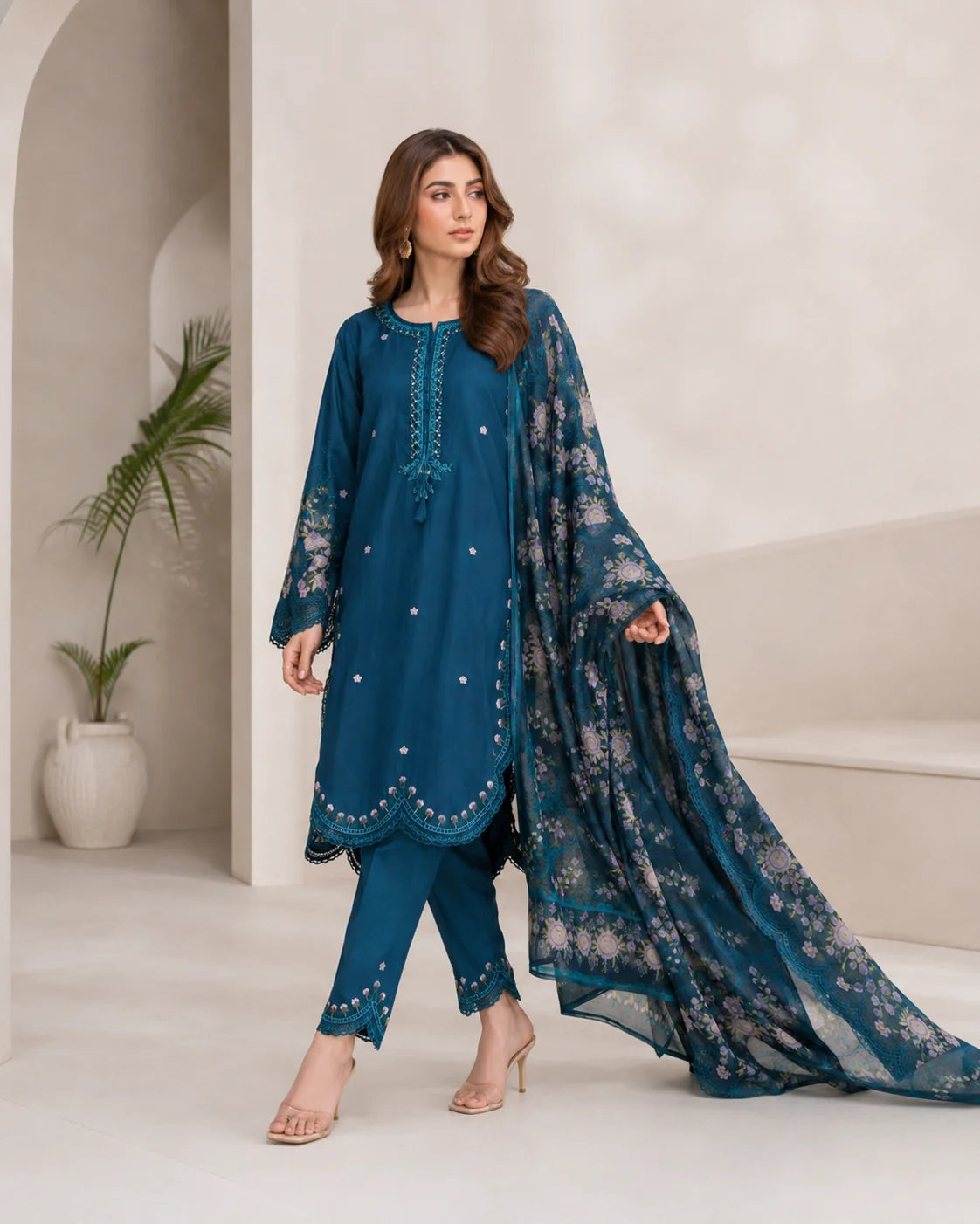 Floral Harmony Embroidered 3-Piece Ready to Wear