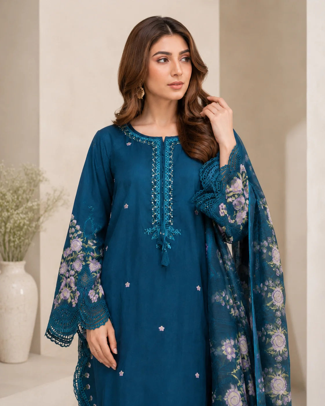 Floral Harmony Embroidered 3-Piece Ready to Wear