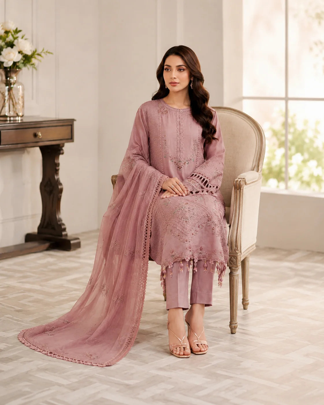 Eternal Breeze Printed & Embroidered 3-Piece Stitched Suit