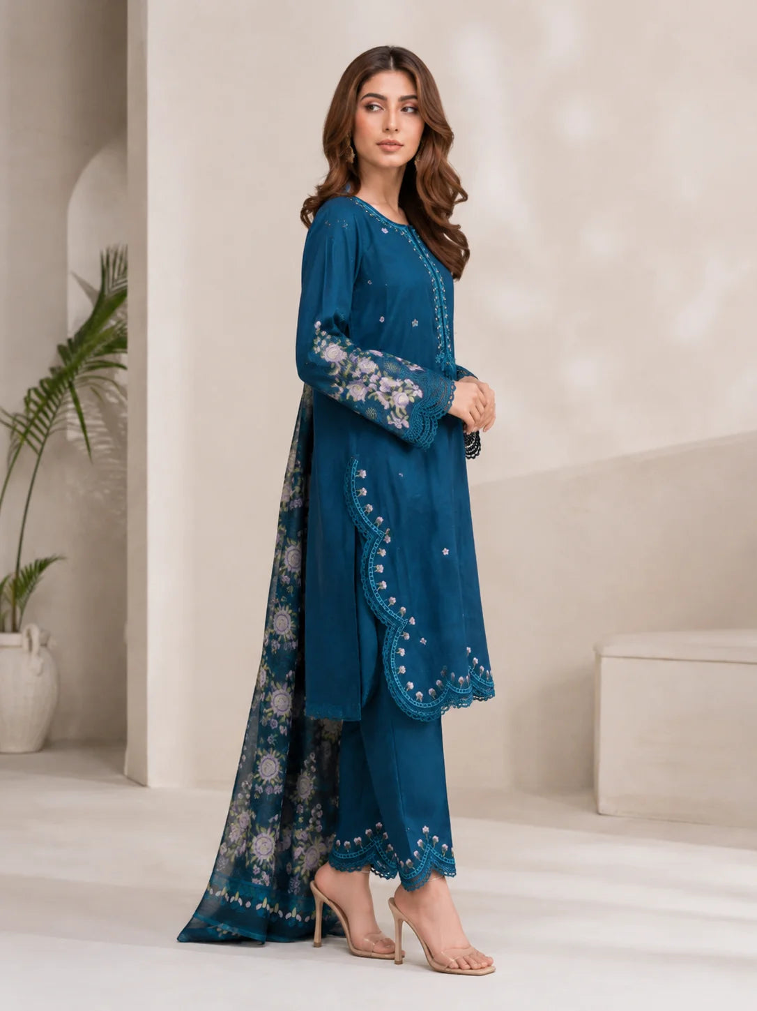 Floral Harmony Embroidered 3-Piece Ready to Wear