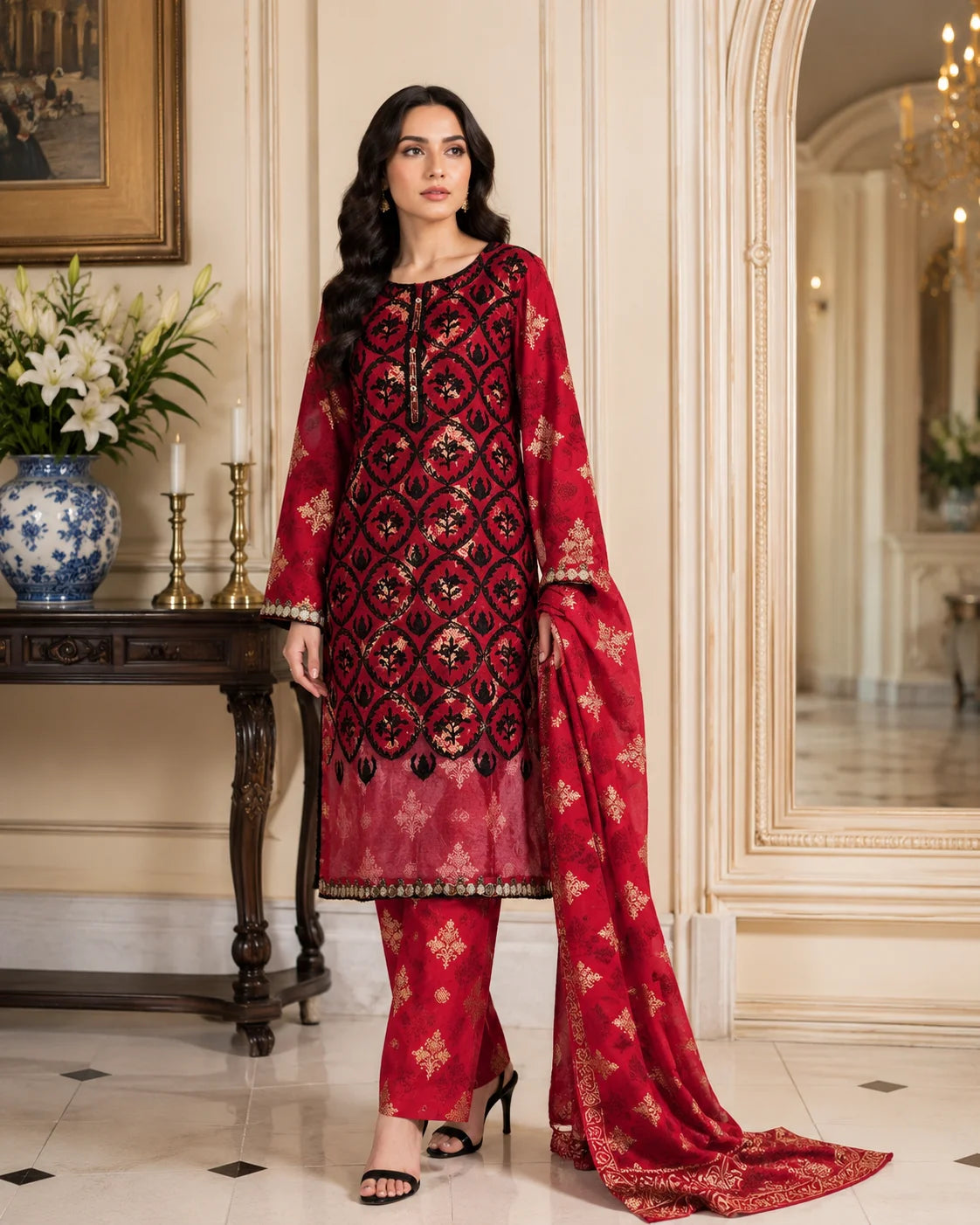 Gardenia Charm Luxury Floral Embroidered 3-Piece Stitched