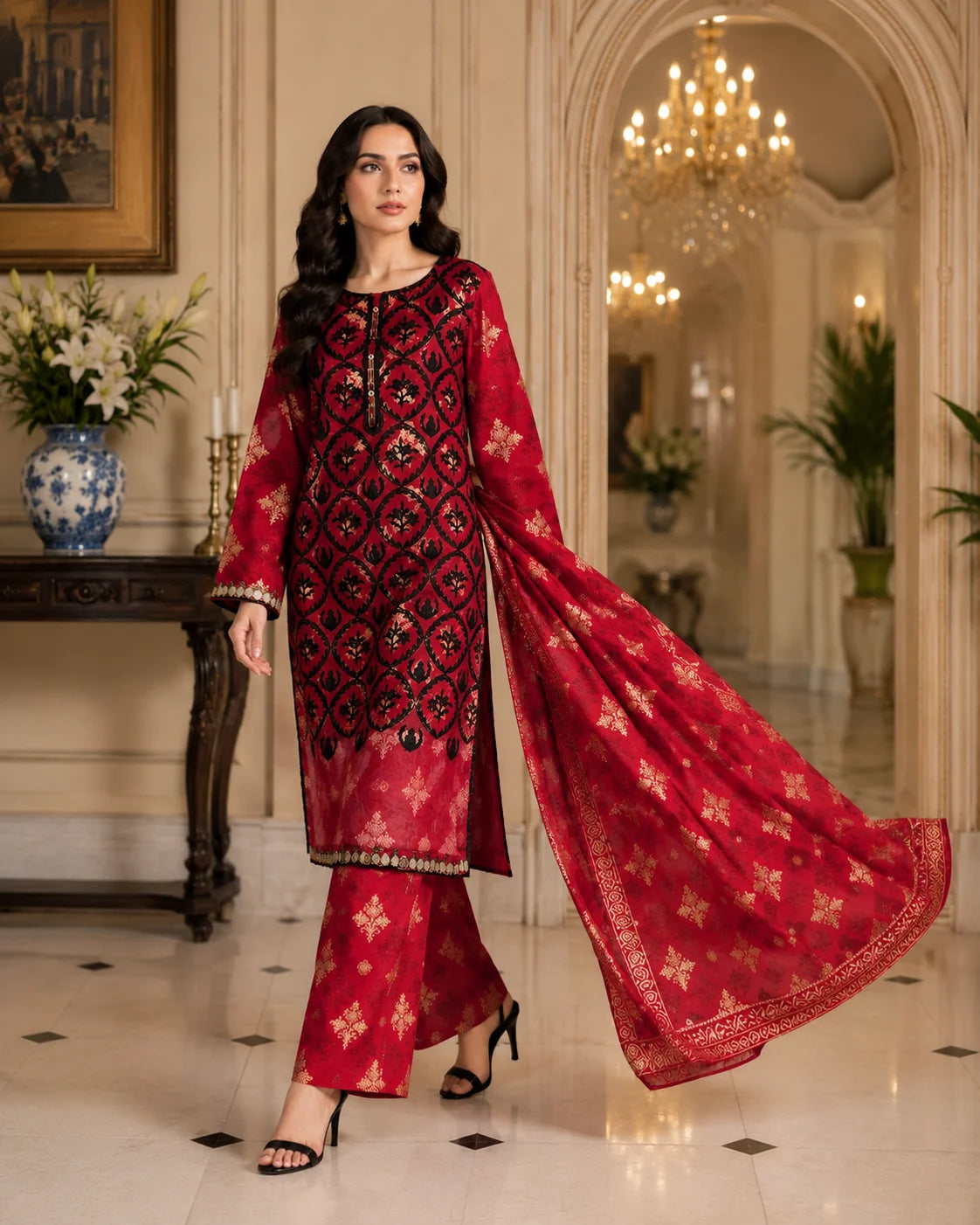 Gardenia Charm Luxury Floral Embroidered 3-Piece Stitched